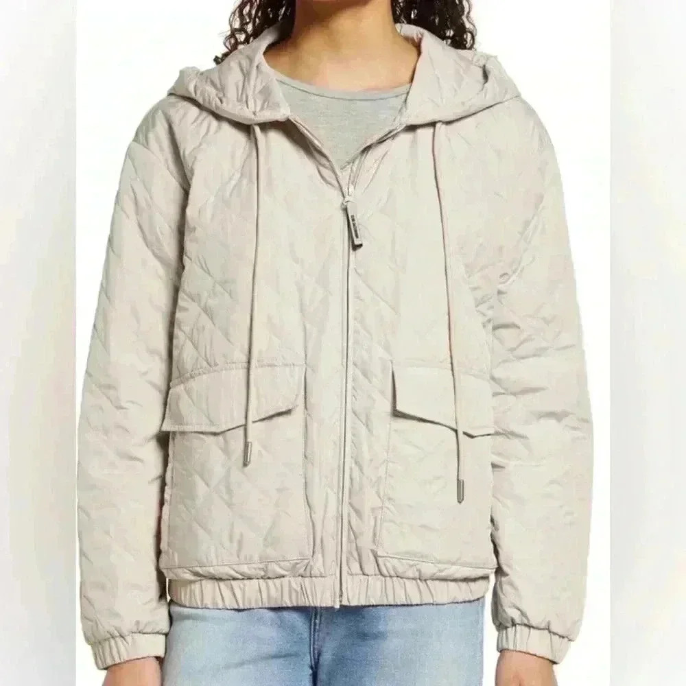 Ilse Jacobsen Packable‎ Quilted Hooded Bomber Jacket Cream Size US 6 Minimalist